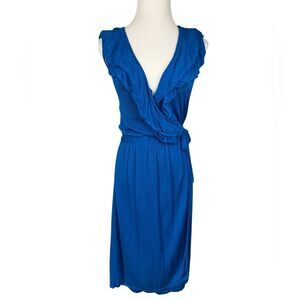 Marciano Royal Blue Ruffle Sleeveless Wrap Dress with Slip
